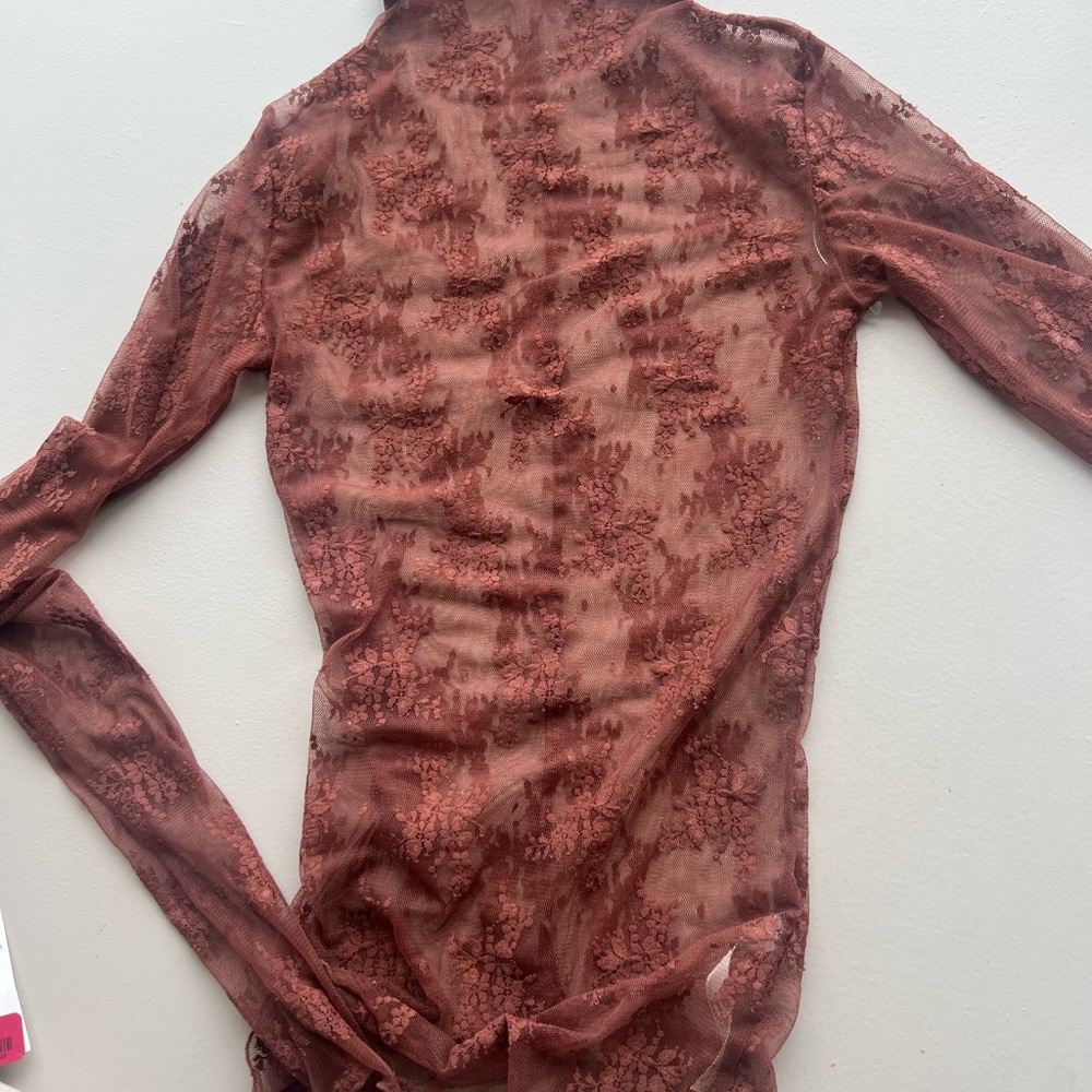 Sheer Floral Lace Long-Sleeve Top - Rust FREE PEOPLE